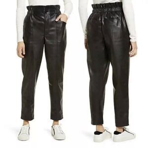 Madewell Vegan Faux Leather Paperbag High Waisted Elastic Zip Pants Black Size 2